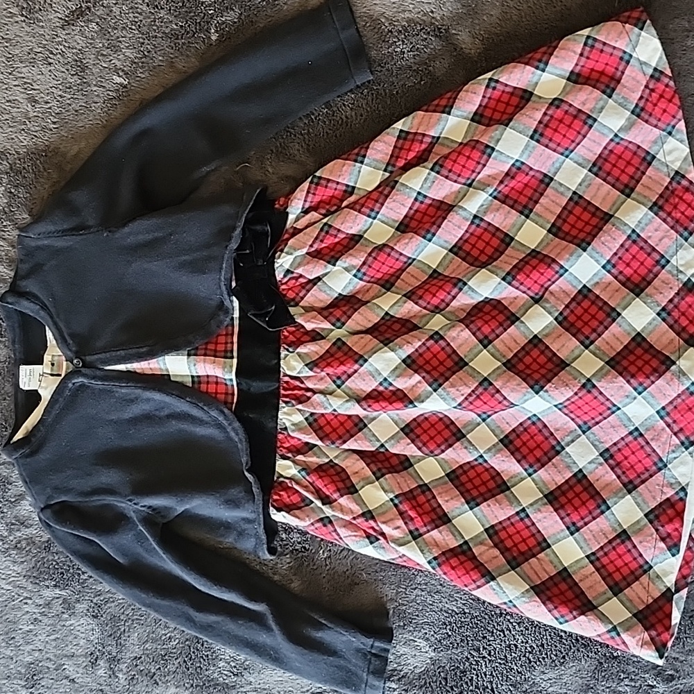 Carter's Girl's Holiday Red Plaid Dress with Black Cardigan Size 5T